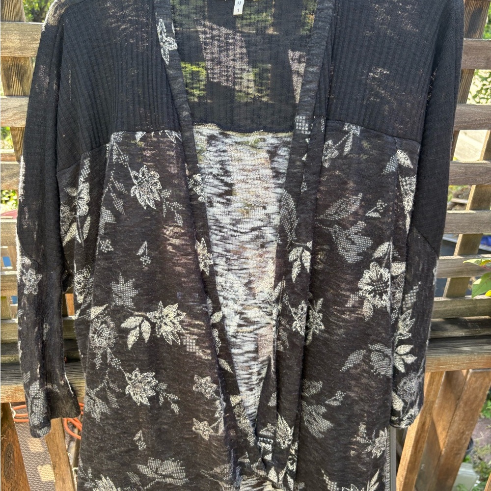 Maurices Black and Gray Cardigan Sweater with Floral Design